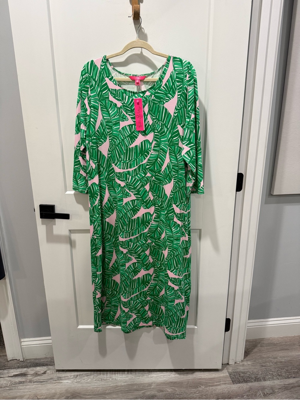 LILLY PULITZER MORGANN MIDI DRESS GREEN PINK LETS GO BANANAS PALM LEAF 2X XXL